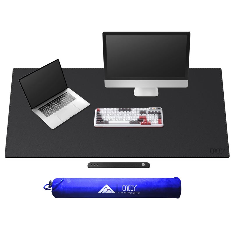 Cacoy 51" x 24" Leather Desk Mat, Office Desk Blotters, Large Computer Gaming Mouse Pad XXL, Waterproof PU Leather Laptop Table Cover Protector, Executive Desktop Accessories (Black) - Image 1